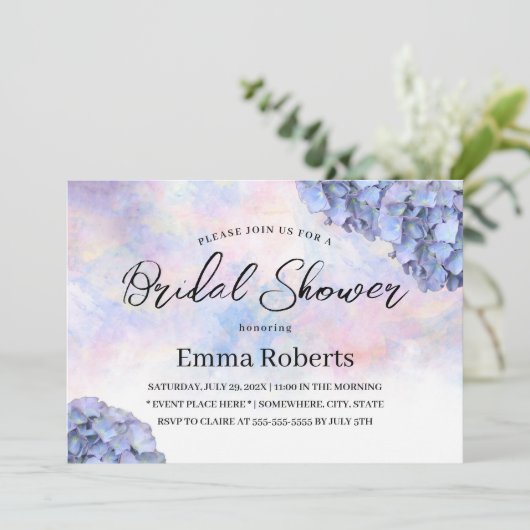ブルーアジサイ素朴アウォーターブライダルシャワー 招待状 (スタンド正面)