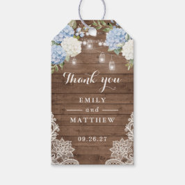 ブルーアジサイ素朴ウッドレースのストリングライト ギフトタグ