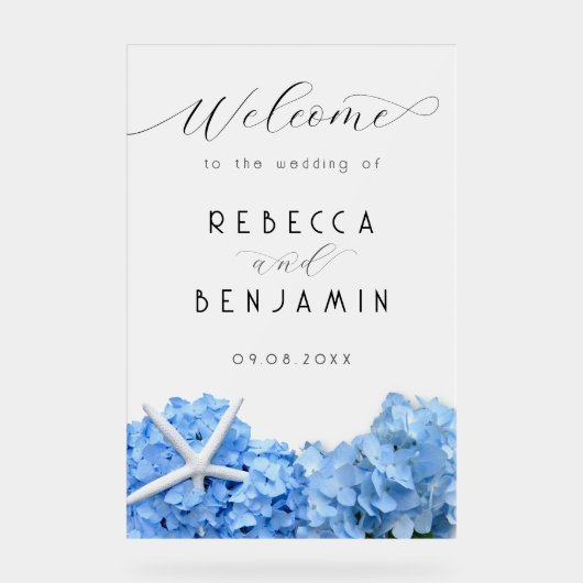 ブルーアジサイ結婚シーサイドのWelcome Opaque アクリルサイン (正面)