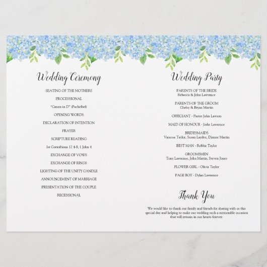 ブルーアジサイ結婚ブーケのサービス順 (裏面)