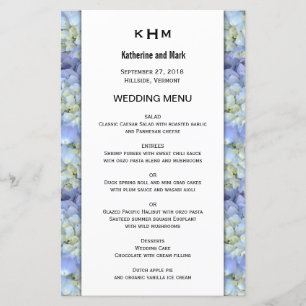 ブルーアジサイ結婚モノグラムのメニューテンプレート