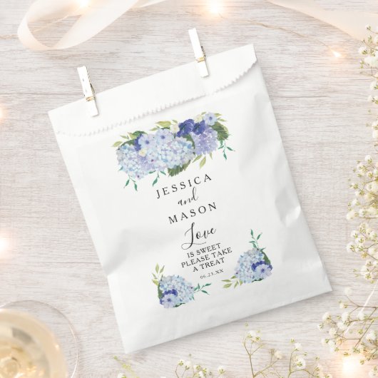 ブルーアジサイ結婚式の引き出物バッグ フェイバーバッグ (クリップ留めされた状態)