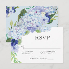 ブルーアジサイ結婚式RSVPカード セーブザデート