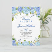 ブルーアジサイ緑の水彩ブライダルシャワー 招待状 (スタンド正面)