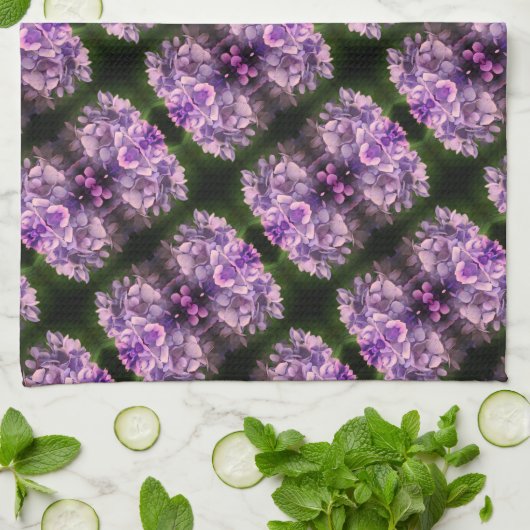 ブルーアジサイ花びら抽象芸術アートパターン キッチンタオル (折り畳み)