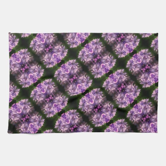 ブルーアジサイ花びら抽象芸術アートパターン キッチンタオル (横)