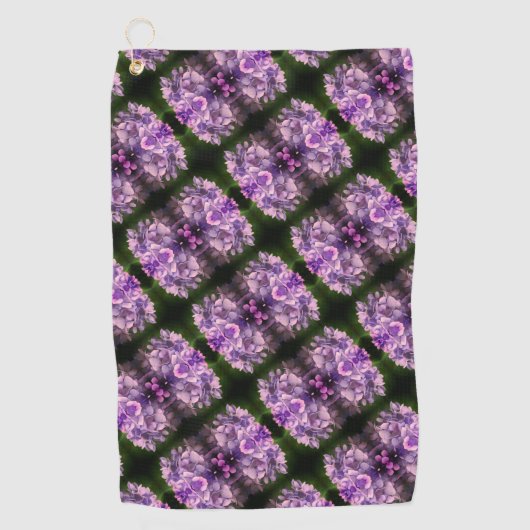 ブルーアジサイ花びら抽象芸術アートパターン ゴルフタオル (正面)