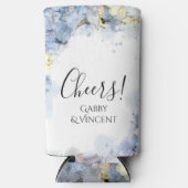 ブルーアジサイ花ウォーターカラー結婚式の引き出物 スリム缶クーラー (正面)