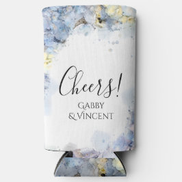 ブルーアジサイ花ウォーターカラー結婚式の引き出物 スリム缶クーラー