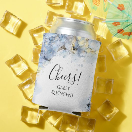 ブルーアジサイ花ウォーターカラー結婚式の引き出物 缶クーラー (インサイチュ 夏)