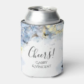 ブルーアジサイ花ウォーターカラー結婚式の引き出物 缶クーラー (缶正面)