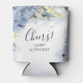 ブルーアジサイ花ウォーターカラー結婚式の引き出物 缶クーラー (正面)