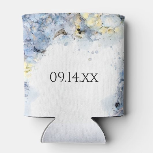 ブルーアジサイ花ウォーターカラー結婚式の引き出物 缶クーラー (裏面)