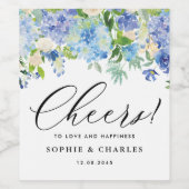 ブルーアジサイ花ガーランド結婚フローラ ワインラベル (シングルラベル)