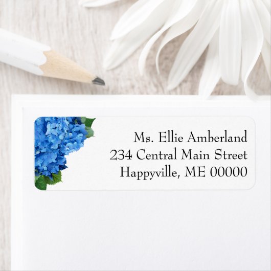 ブルーアジサイ花スキニー差出人住所 ラベル (インサイチュ)