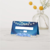 ブルーアジサイ花ネイビーブルーモダン結婚ズ プレイスカード (正面)