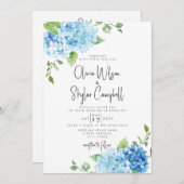 ブルーアジサイ花パステルベビーブルー結婚ズ 招待状 (正面/裏面)