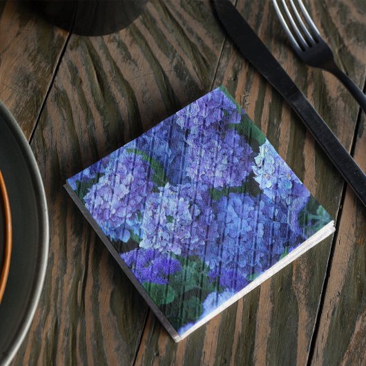 ブルーアジサイ花フローラ 縁ありランチョンナプキン