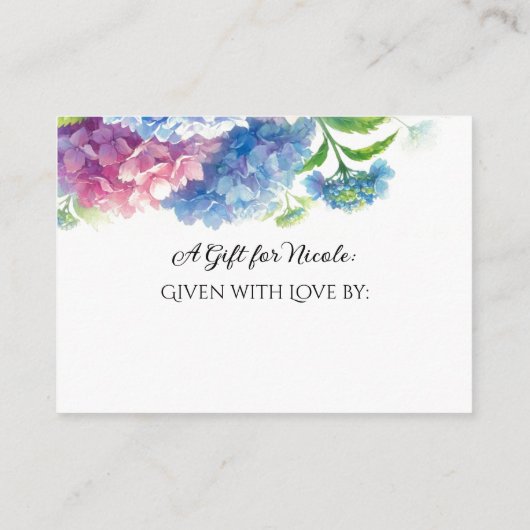 ブルーアジサイ花ボタニカルブライダルシャワー エンクロージャーカード (裏面)