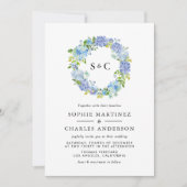 ブルーアジサイ花リース結婚ズ 招待状 (正面)