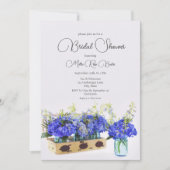 ブルーアジサイ花ヴィンテージボックスブライダルシャワー 招待状 (正面)