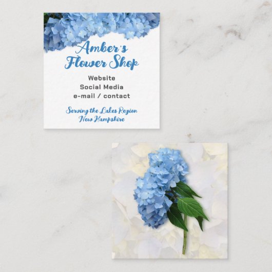 ブルーアジサイ花屋ビジネスカードフローリスト スクエア名刺 (正面/裏面)