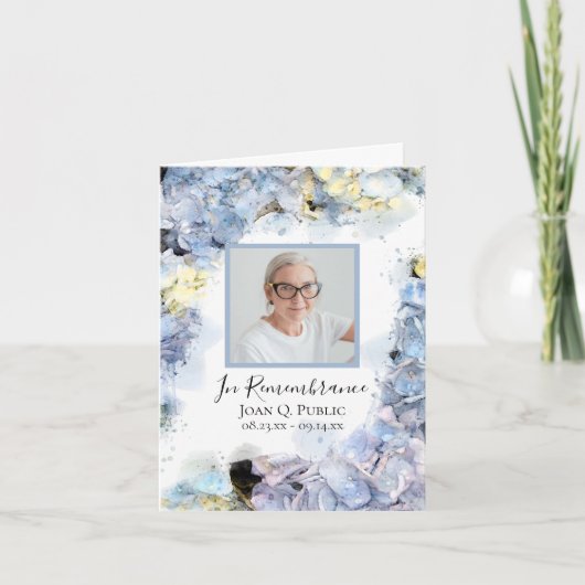 ブルーアジサイ花水彩葬儀悔やみや弔慰 サンキューカード (正面)