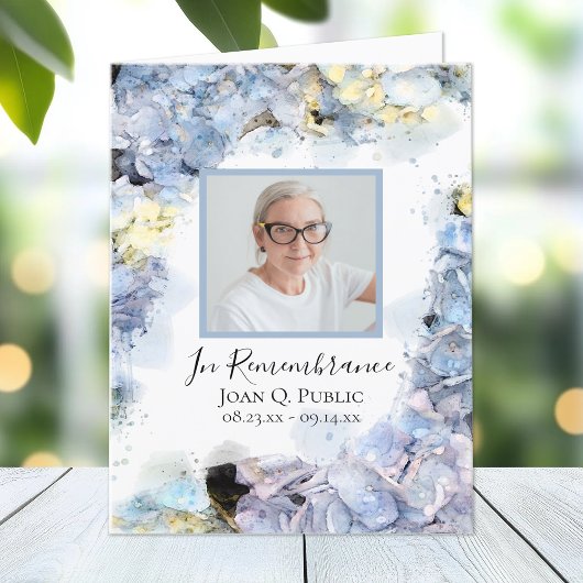 ブルーアジサイ花水彩葬儀悔やみや弔慰 サンキューカード