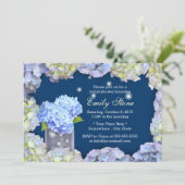 ブルーアジサイ花&メイソンジャーブライダルシャワー 招待状 (スタンド正面)