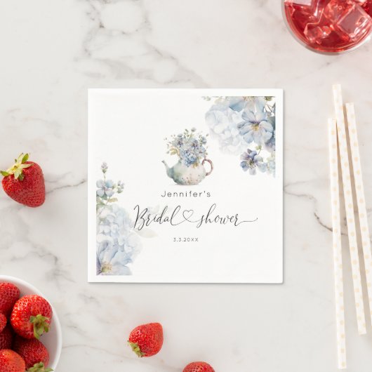 ブルーアジサイ茶パーティーブライダルシャワー スタンダードカクテルナプキン (インサイチュ)