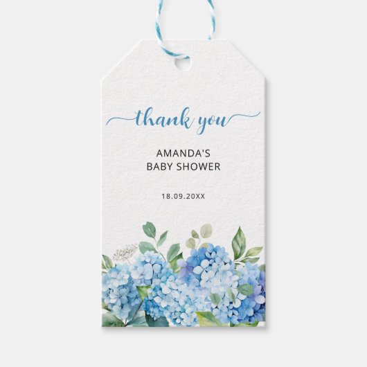 ブルーアジサイ赤ちゃんシャワーありがとう ギフトタグ (正面)