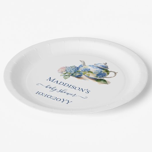 ブルーアジサイ赤ちゃんシャワーティーパーティー ペーパープレート (アングル)