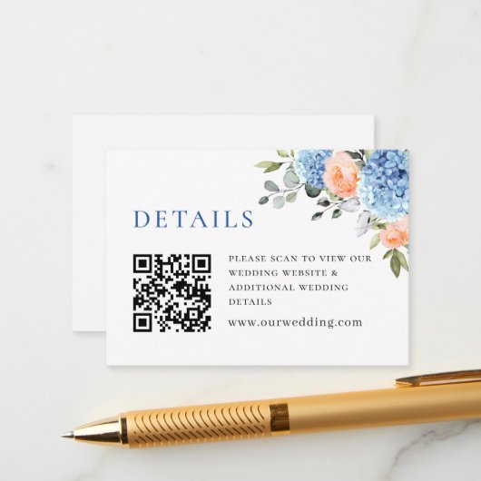 ブルーアジサイ赤面ピンクローズ結婚ズ詳細 エンクロージャーカード (正面/裏面インサイチュ)