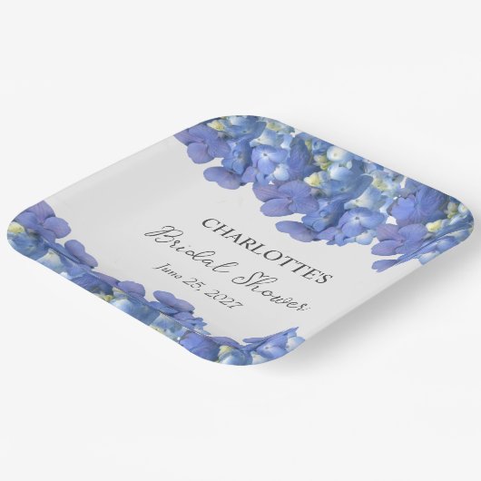 ブルーアジサイ開花パーソナライズされたブライダルシャワー ペーパープレート (傾斜あり)