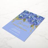 ブルーアジサイ開花パーソナライズされたブライダルシャワー 箔招待状 (回転した状態)