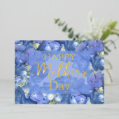 ブルーアジサイ開花母の日 箔シーズンカード (立ち正面)