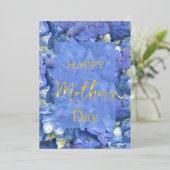 ブルーアジサイ開花母の日 箔シーズンカード (立ち正面)