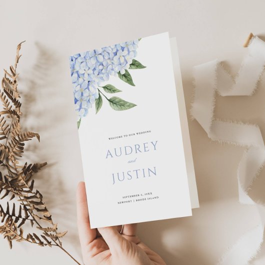 ブルーアジサイ開花結婚ズの折り畳み紙プログラム チラシ