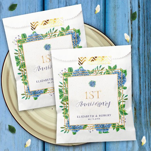 ブルーアジサイ1年紙記念日パーティー フェイバーバッグ