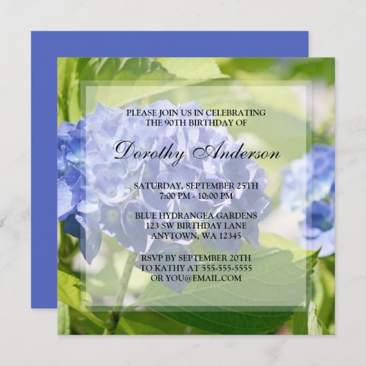 ブルーアジサイ90バースデーパーティ招待状 招待状 (正面/裏面)