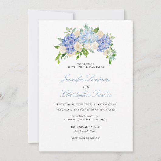 ブルーアジサイ・エレガントなウェディング招待状カード 招待状 (正面)