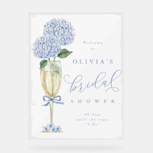 ブルーアジサイ&シャンパーニュ絵を描シャワーウェルカム アクリルサイン (正面)