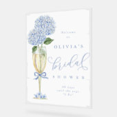 ブルーアジサイ&シャンパーニュ絵を描シャワーウェルカム アクリルサイン (傾斜)