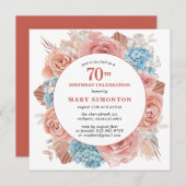 ブルーアジサイ・ピンクローズフローラ70誕生日 招待状 (正面/裏面)