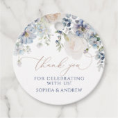 ブルーアジサイ&ピンクローズ結婚式の引き出物ラベル フェイバータグ (正面)