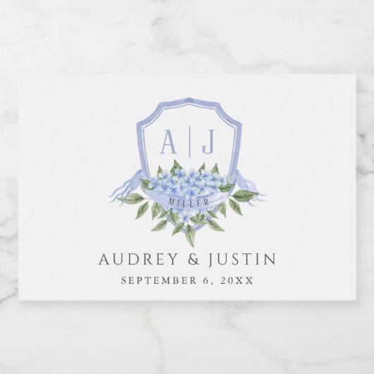 ブルーアジサイ・モノグラムクレストミニ結婚ズ スパークリングワインラベル (シングルラベル)