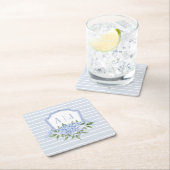 ブルーアジサイ・モノグラムストライプクレスト スクエアペーパーコースター (インサイチュ)