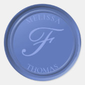 ブルーアジサイ・モノグラム名フェイクワックスシールスタンプ ラウンドシール (正面)