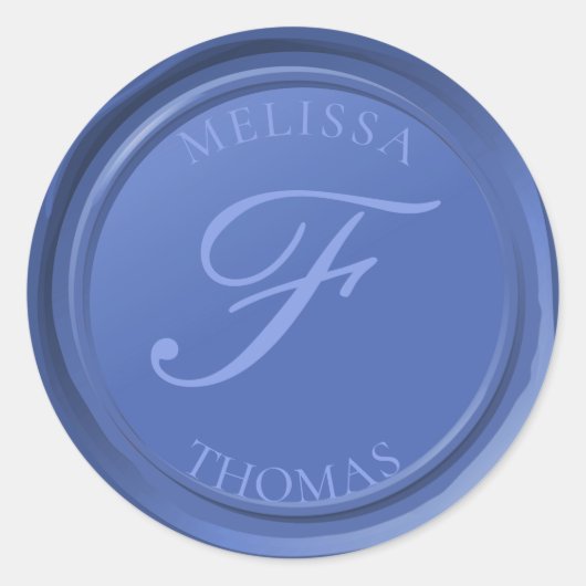 ブルーアジサイ・モノグラム名フェイクワックスシールスタンプ ラウンドシール (正面)