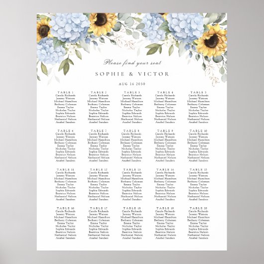 ブルーアジサイ 20卓 結婚式 座席表 ポスター (正面)